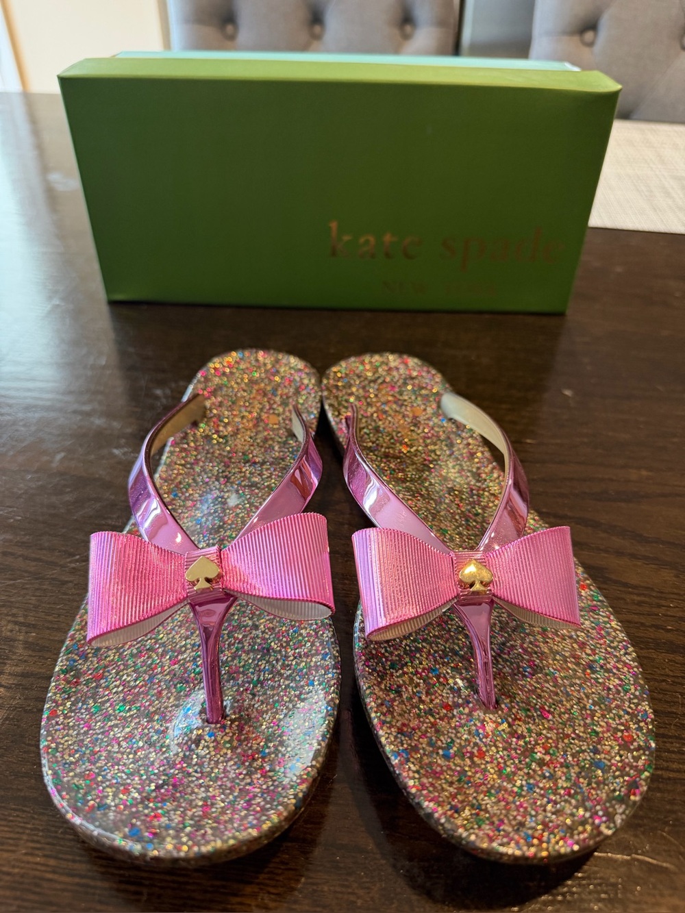 Kate Spade Folie Pink Glitter Bow Jelly Sandals BNWB